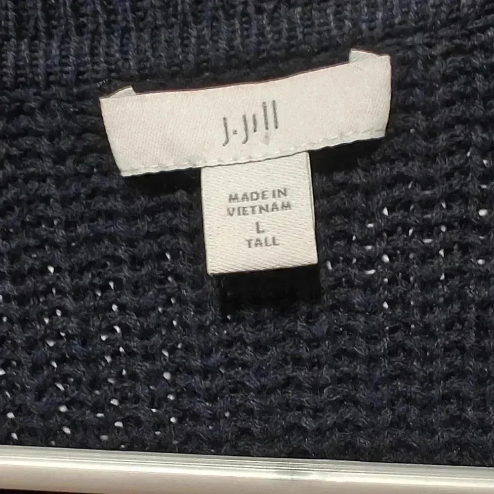 J. Jill Sweater Large Long Heavy Chunky Knit Navy Dark Blue Boxy Chic - Picture 5 of 7